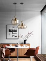 Load image into Gallery viewer, Modern Brass Cognac Glass Single Pendant Light
