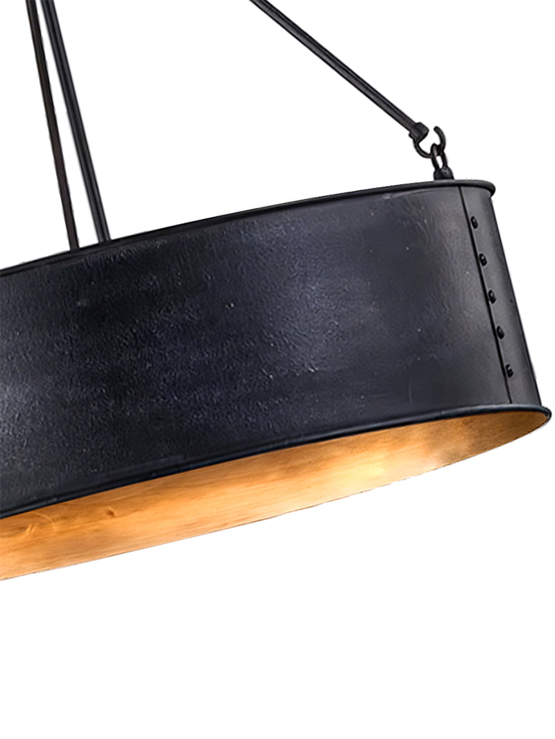 Quillan Industrial Large Black Drum Pendant Light For Dinning Room