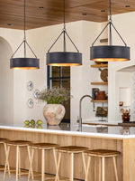 Load image into Gallery viewer, Quillan Industrial Large Black Drum Pendant Light For Dinning Room
