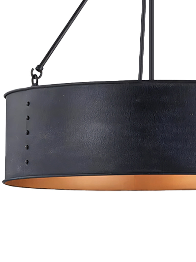 Quillan Industrial Large Black Drum Pendant Light For Dinning Room