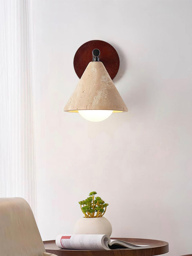 Wabi-Sabi Style Travertine Cone Shade Wall Light