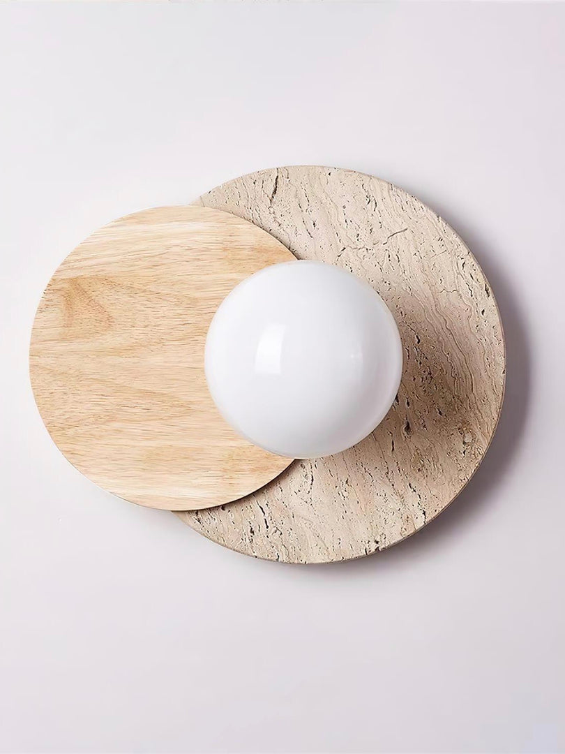 Wabi-Sabi Style Travertine Wood Round Wall Lamp