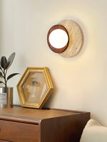 Load image into Gallery viewer, Wabi-Sabi Style Travertine Wood Round Wall Lamp
