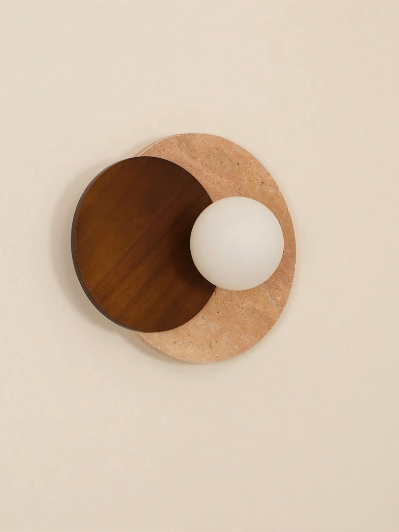 Wabi-Sabi Style Travertine Wood Round Wall Lamp