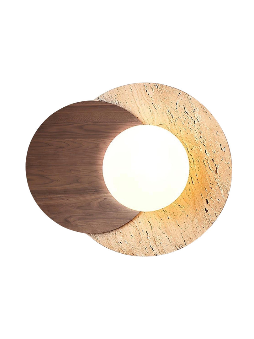 Wabi-Sabi Style Travertine Wood Round Wall Lamp