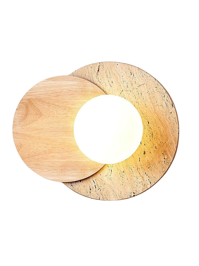 Wabi-Sabi Style Travertine Wood Round Wall Lamp