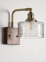 Load image into Gallery viewer, Vintage Ripple Glass Wooden Base Wall Sconce Bedside Lamp with Plug
