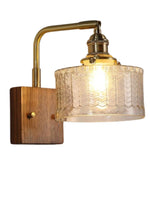 Load image into Gallery viewer, Vintage Ripple Glass Wooden Base Wall Sconce Bedside Lamp with Plug
