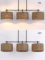 Load image into Gallery viewer, 3 Light Rustic Drum Hand Woven Rattan Pendant Light
