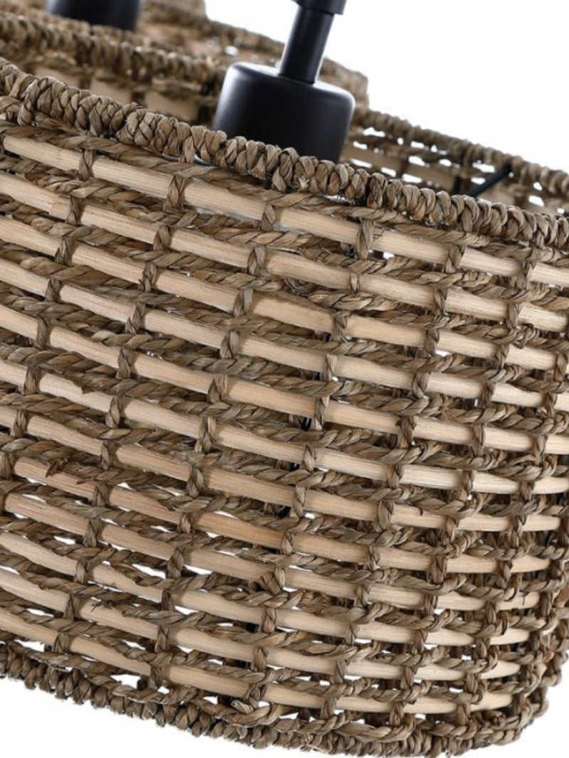 3 Light Rustic Drum Hand Woven Rattan Pendant Light