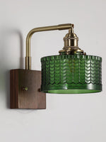 Load image into Gallery viewer, Vintage Ripple Glass Wooden Base Wall Sconce Bedside Lamp with Plug
