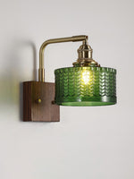 Load image into Gallery viewer, Vintage Ripple Glass Wooden Base Wall Sconce Bedside Lamp with Plug
