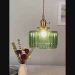 Load and play video in Gallery viewer, Japanese Vintage Simple Brass Glass Ribbed Cylinder Pendant Light
