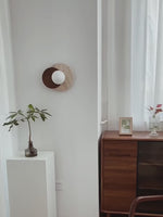 Load and play video in Gallery viewer, Wabi-Sabi Style Travertine Wood Round Wall Lamp
