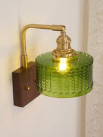 Load image into Gallery viewer, Vintage Ripple Glass Wooden Base Wall Sconce Bedside Lamp with Plug
