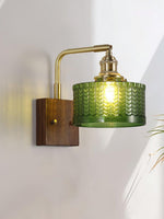 Load image into Gallery viewer, Vintage Ripple Glass Wooden Base Wall Sconce Bedside Lamp with Plug
