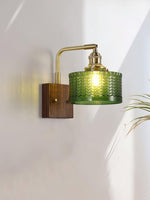 Load image into Gallery viewer, Vintage Ripple Glass Wooden Base Wall Sconce Bedside Lamp with Plug
