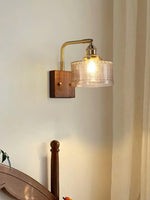 Load image into Gallery viewer, Vintage Ripple Glass Wooden Base Wall Sconce Bedside Lamp with Plug
