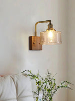 Load image into Gallery viewer, Vintage Ripple Glass Wooden Base Wall Sconce Bedside Lamp with Plug
