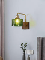 Load image into Gallery viewer, Vintage Ripple Glass Wooden Base Wall Sconce Bedside Lamp with Plug
