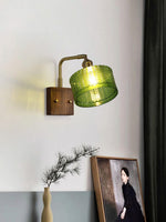 Load image into Gallery viewer, Vintage Ripple Glass Wooden Base Wall Sconce Bedside Lamp with Plug
