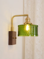 Load image into Gallery viewer, Vintage Ripple Glass Wooden Base Wall Sconce Bedside Lamp with Plug
