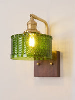 Load image into Gallery viewer, Vintage Ripple Glass Wooden Base Wall Sconce Bedside Lamp with Plug
