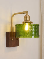 Load image into Gallery viewer, Vintage Ripple Glass Wooden Base Wall Sconce Bedside Lamp with Plug
