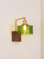 Load image into Gallery viewer, Vintage Ripple Glass Wooden Base Wall Sconce Bedside Lamp with Plug
