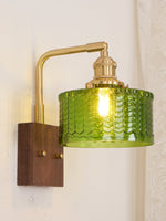 Load image into Gallery viewer, Vintage Ripple Glass Wooden Base Wall Sconce Bedside Lamp with Plug
