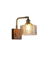 Load image into Gallery viewer, Vintage Ripple Glass Wooden Base Wall Sconce Bedside Lamp with Plug
