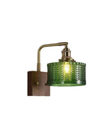 Load image into Gallery viewer, Vintage Ripple Glass Wooden Base Wall Sconce Bedside Lamp with Plug
