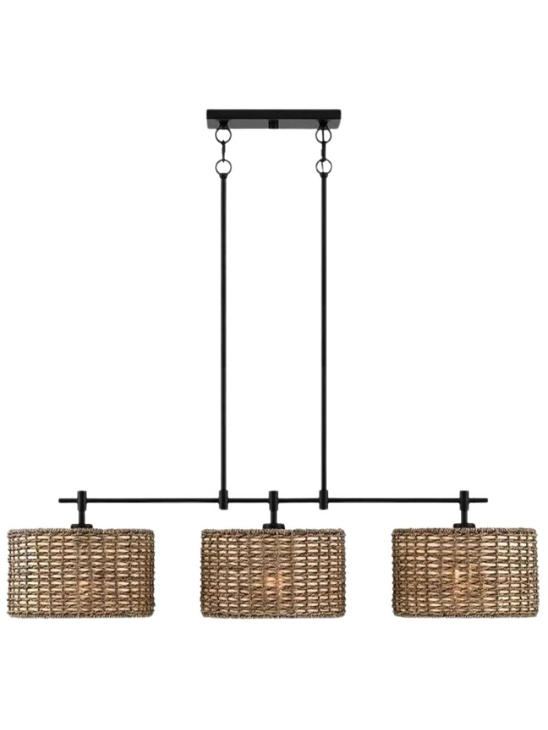 3 Light Rustic Drum Hand Woven Rattan Pendant Light