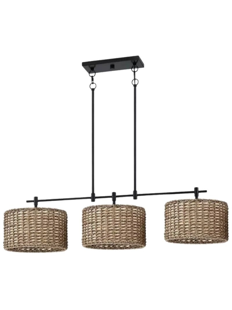 3 Light Rustic Drum Hand Woven Rattan Pendant Light